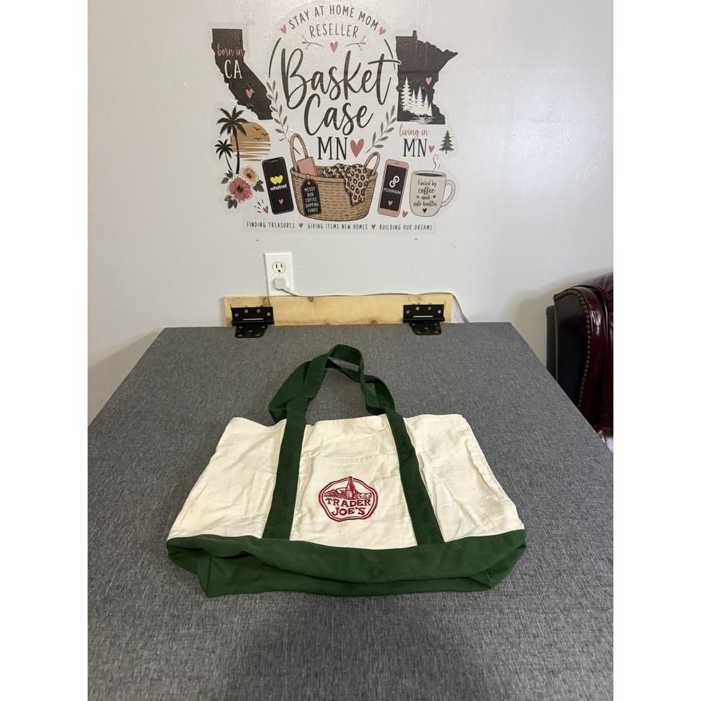 Trader Joe's 2025 Release Large Forest Green Handled Canvas Tote Bag